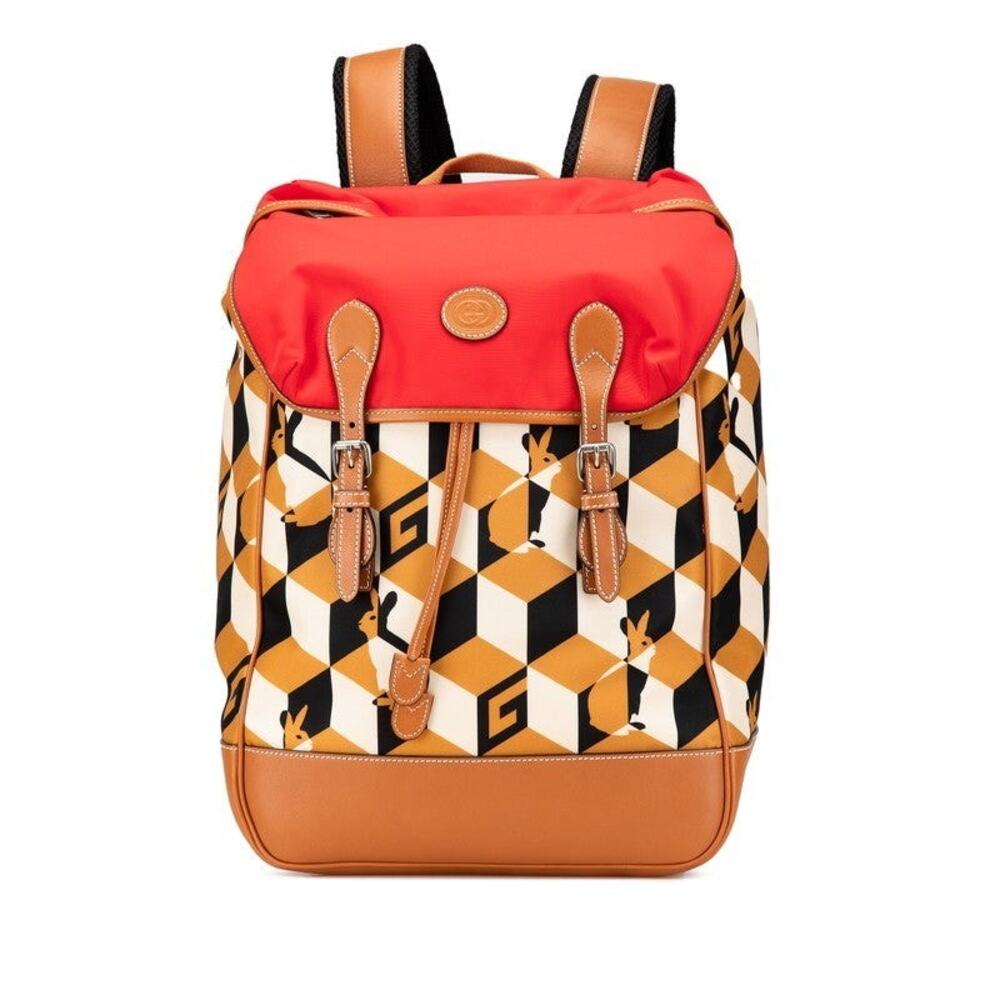 Gucci Nylon Leather Interlocking G Backpack Brown